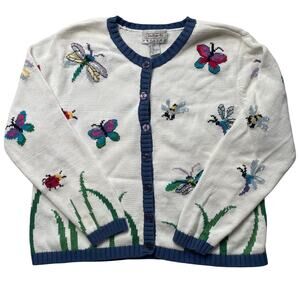 Vintage Talbots Petites Butterfly Insects Knit Cardigan Sweater Sz Small Women's